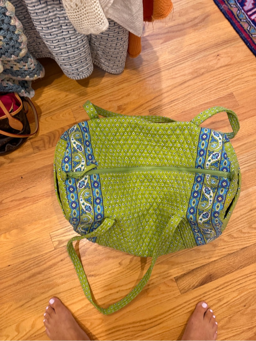 Green Printed Tote Bag - Quilted Pattern